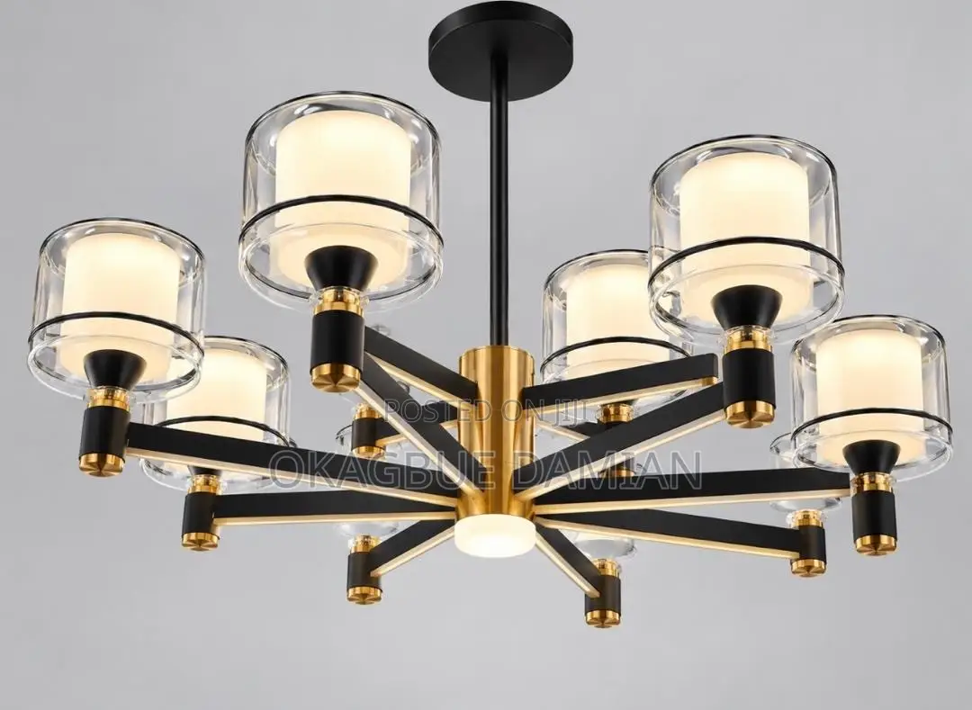 Modern Black-and-Gold Multi-Arm LED Chandelier
