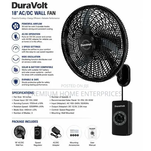 Duravolt 18" AC/Dc Wall Fan With Speed Regulator