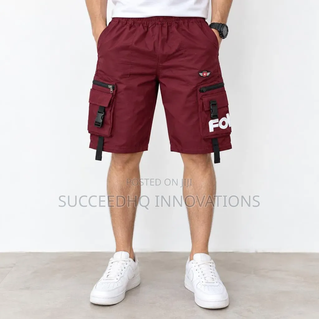 Men's Maroon Cargo Shorts Utility Streetwear Techwear Summer Shorts
