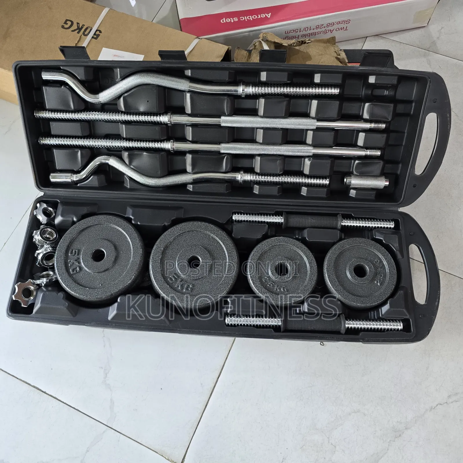 Multi-Use 55kg Weight Set: Dumbbell, Barbell & Curl Bar
