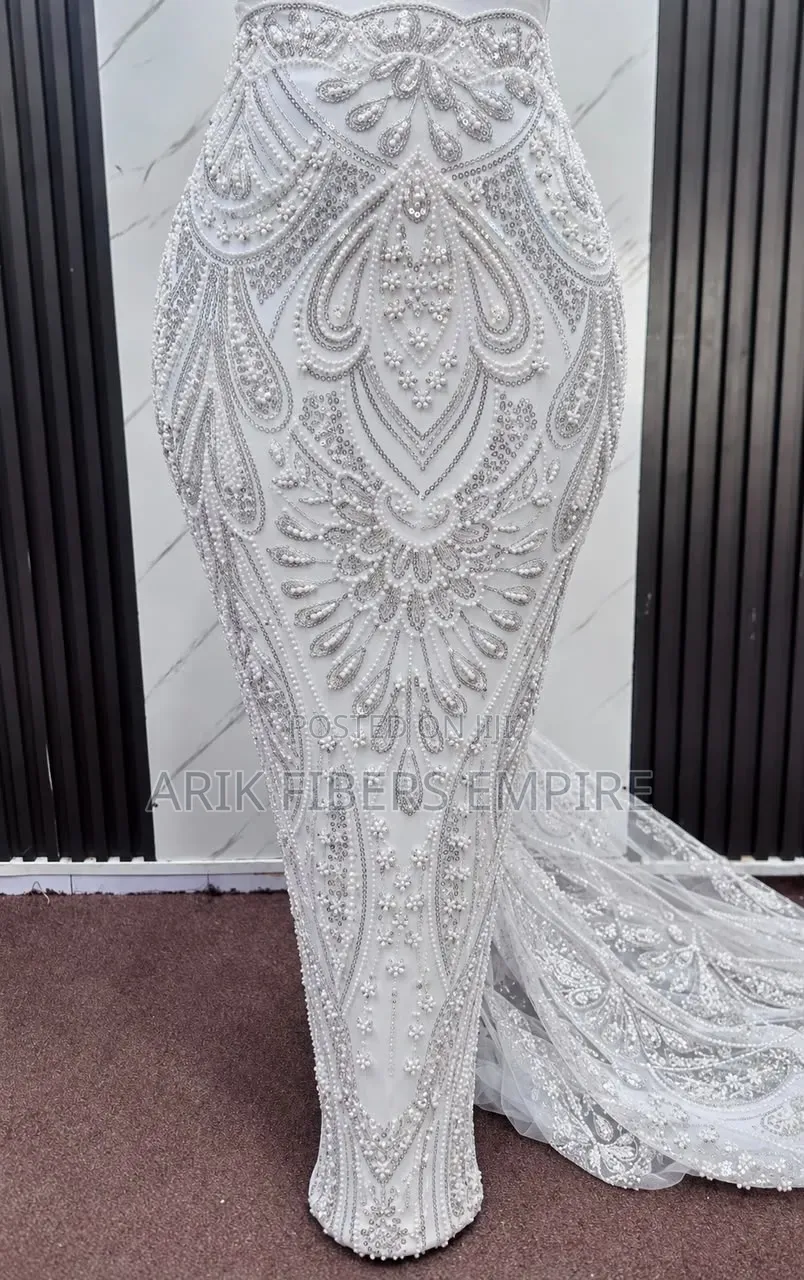 All White Bridal White Dress Embroidered Beaded