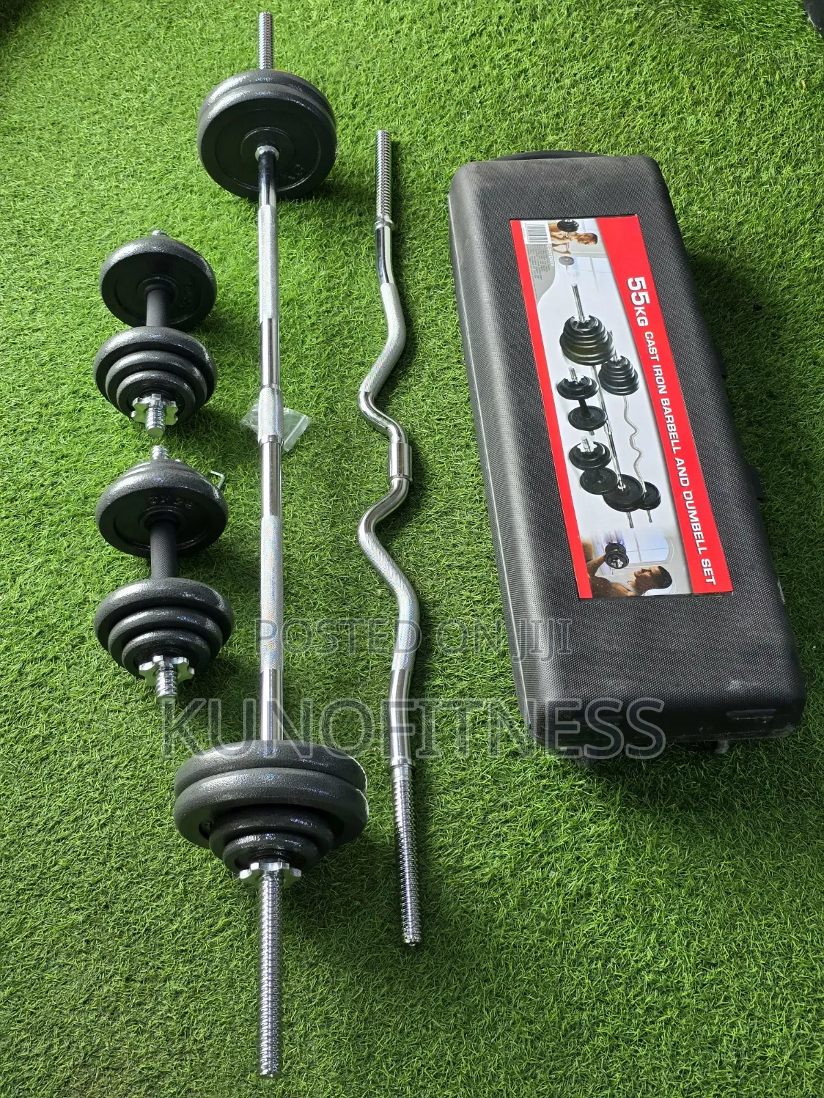 3-in-1 Adjustable Weight Set 55kg – Dumbbell, Barbell, EZ Bar