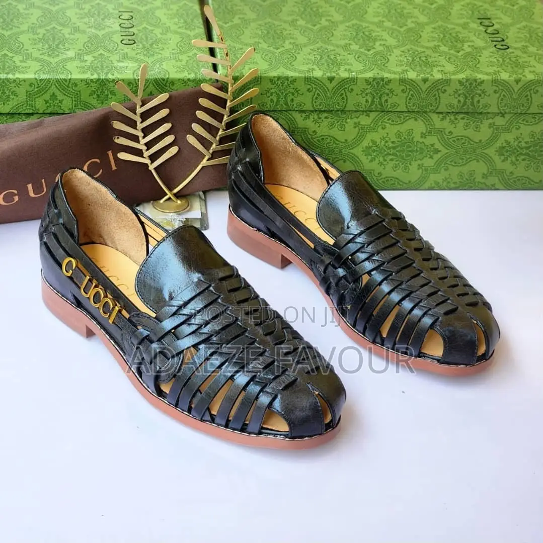Women’s Black Woven Leather Low-Heel Sandals