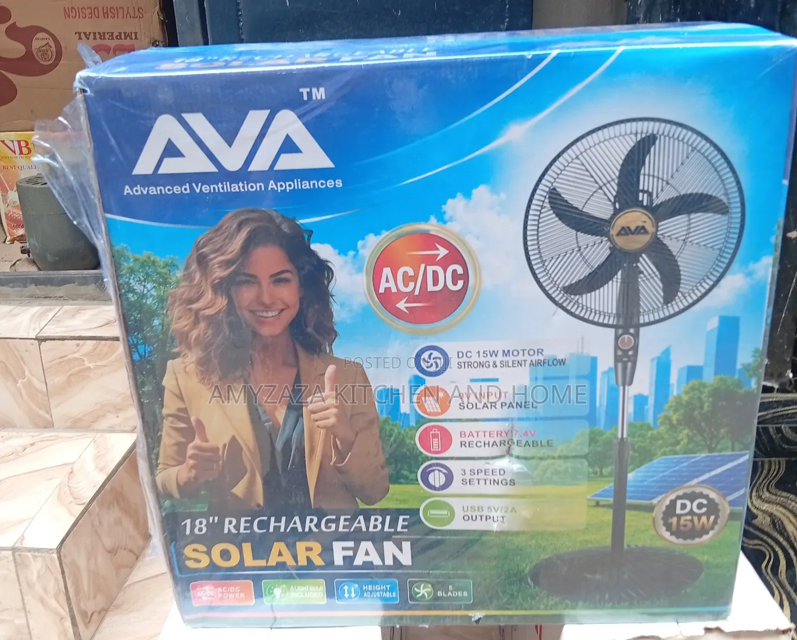 AVA 18" Rechargeable Solar Fan