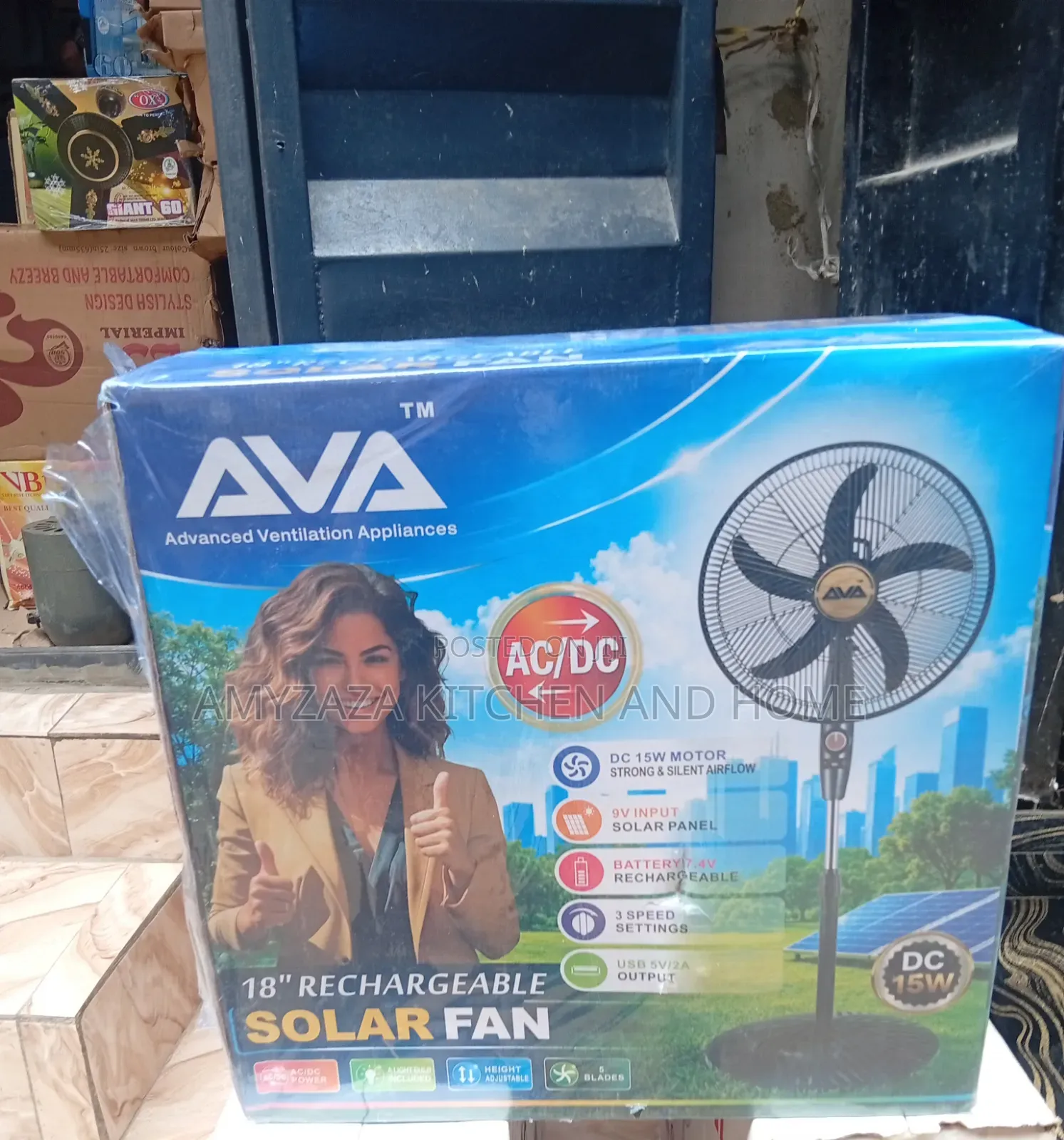 AVA 18" Rechargeable Solar Fan