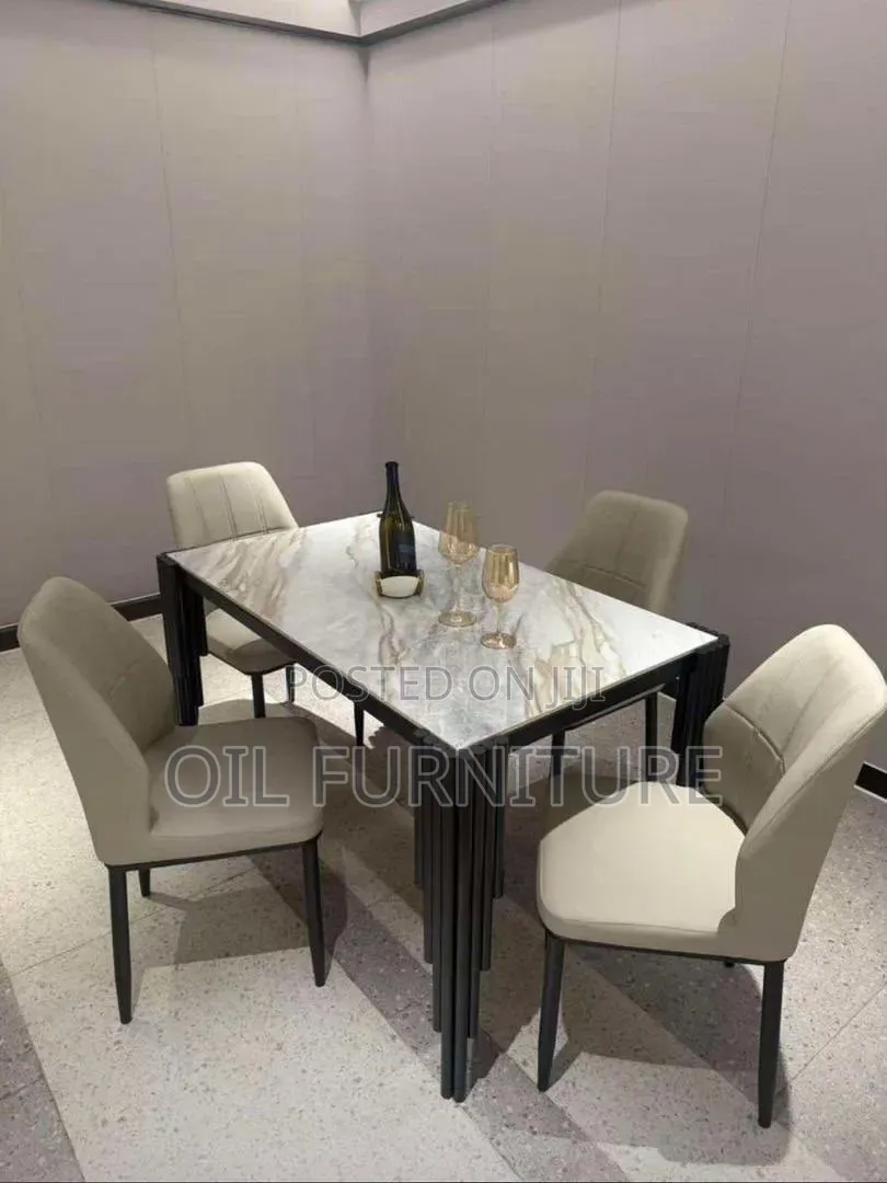 ​Modern 4-Seater Faux Marble Top Dining Table Set