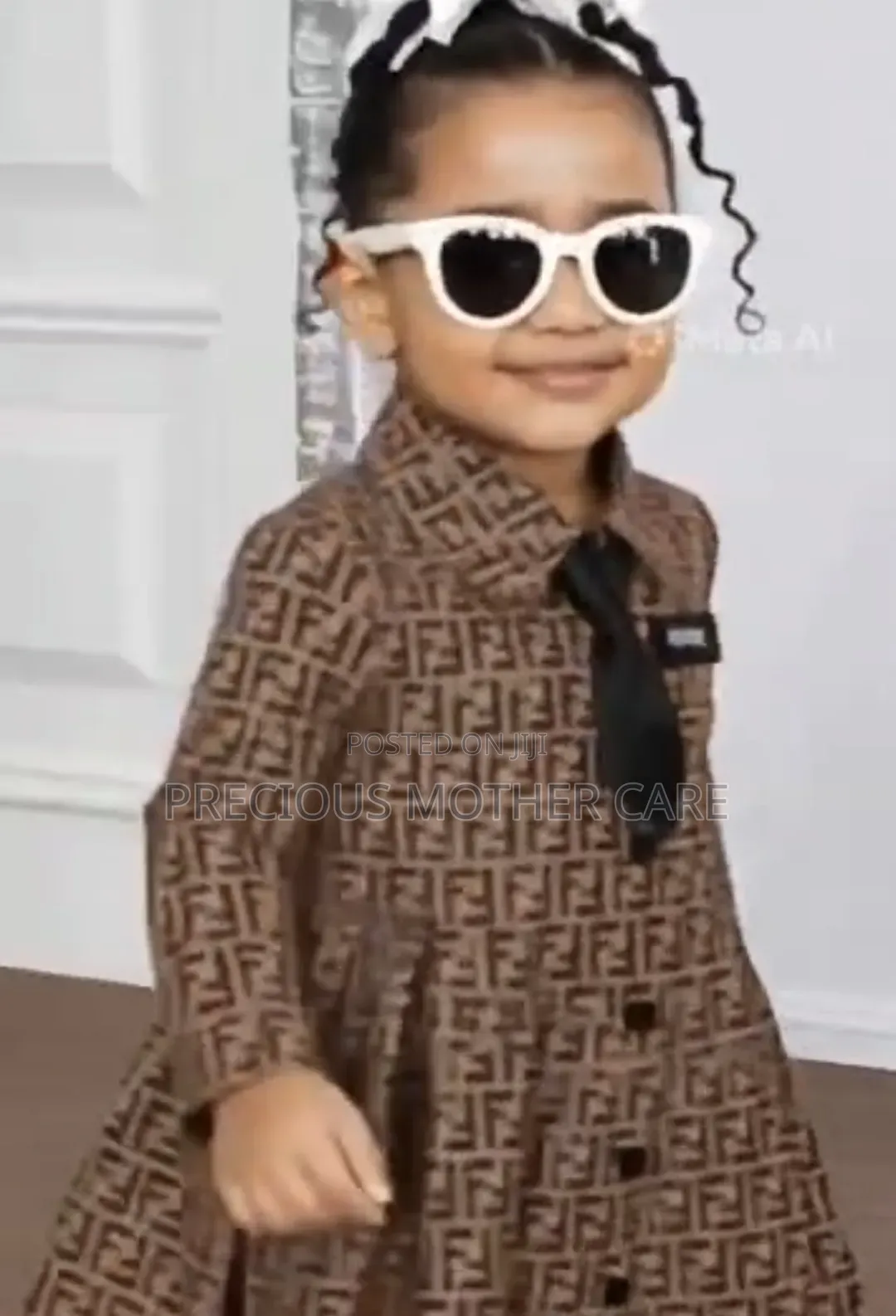 Children Cotton Designer Gown With Tie