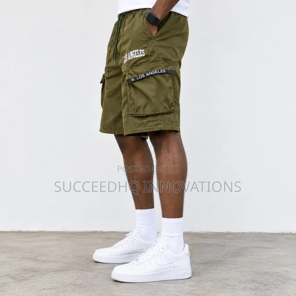 Men's Olive Green Cargo Shorts LOS ANGELES Summer Tactical Shorts