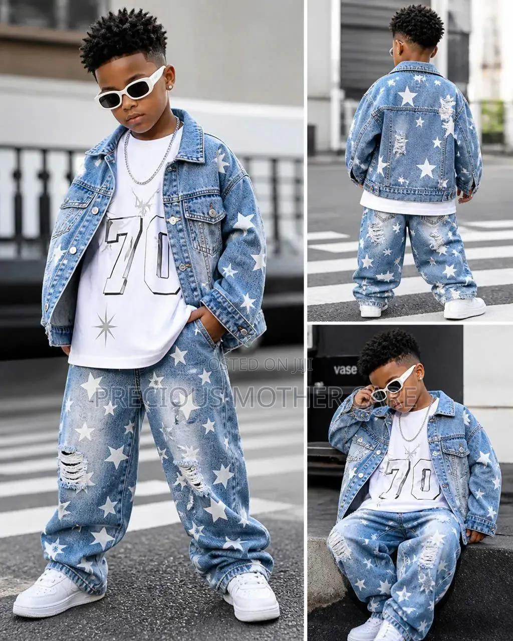 Quality Children Bargin Jeans Jacket,trouser and Top White Blue