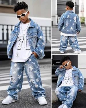 Quality Children Bargin Jeans Jacket,trouser and Top White Blue