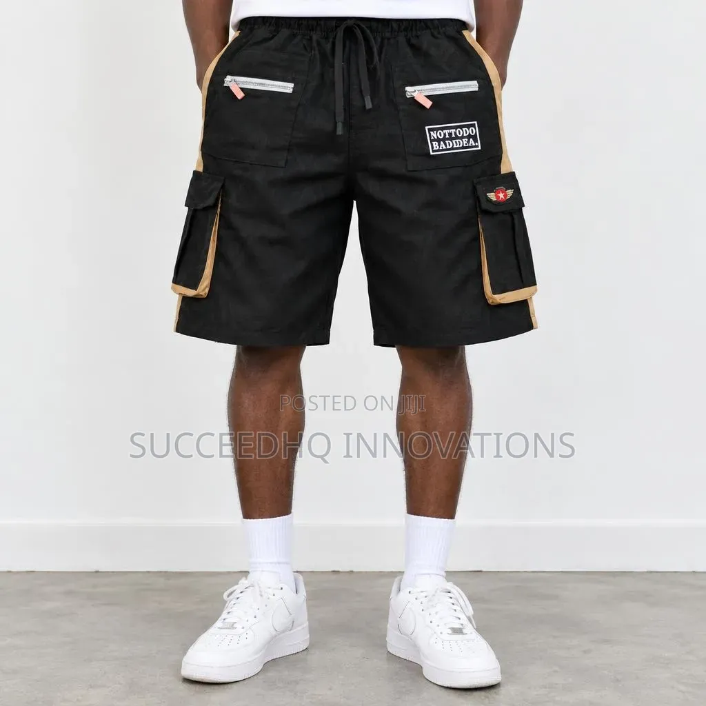 Men's Black Cargo Short Utility Summer Shorts With Zipper Pockets