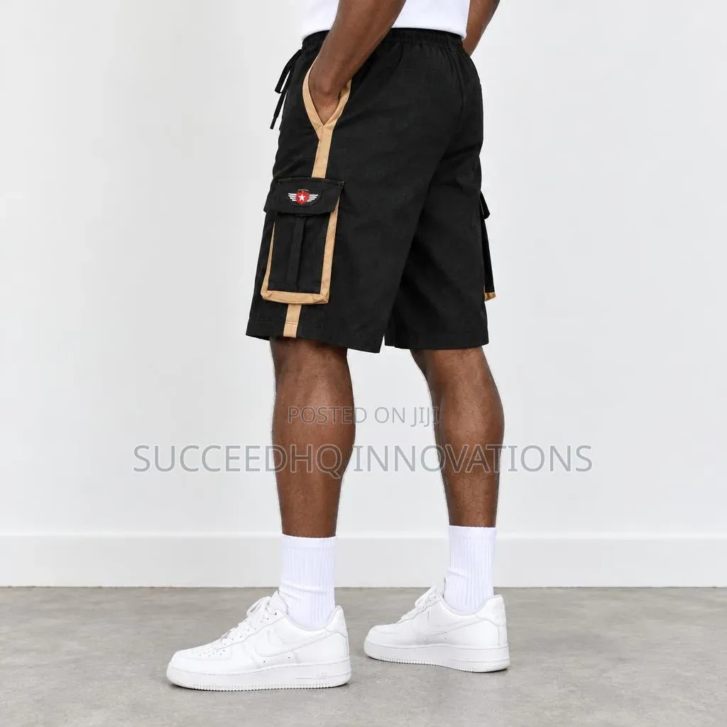 Men's Black Cargo Short Utility Summer Shorts With Zipper Pockets