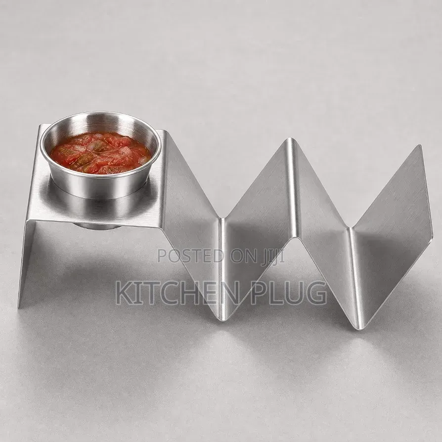 W-Shape Taco Holder Stand With an Integrated Sauce Dip