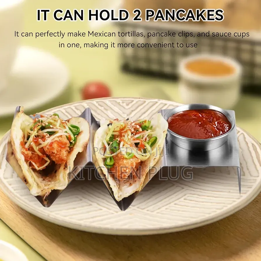 W-Shape Taco Holder Stand With an Integrated Sauce Dip