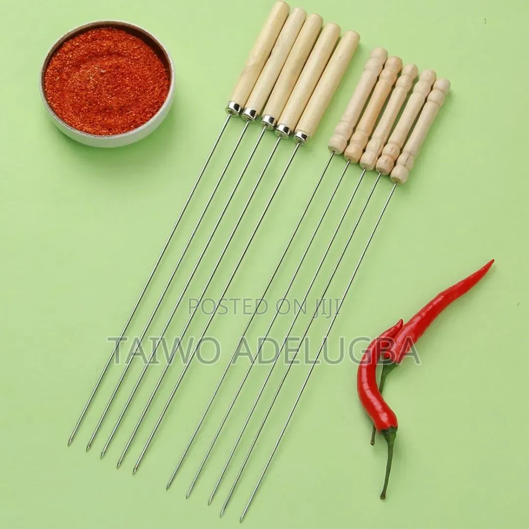 Wooden Head Stainless Steel BBQ Skewers 