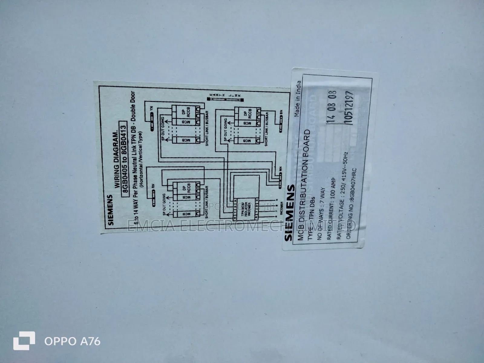 Siemens 7 Ways MCB Distribution Board