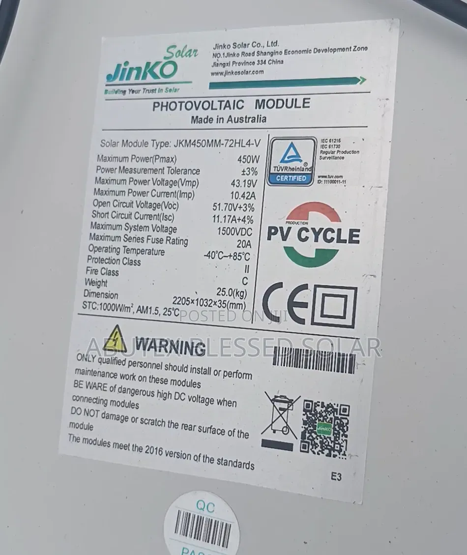 450watt Jinko Solar Panel Mono