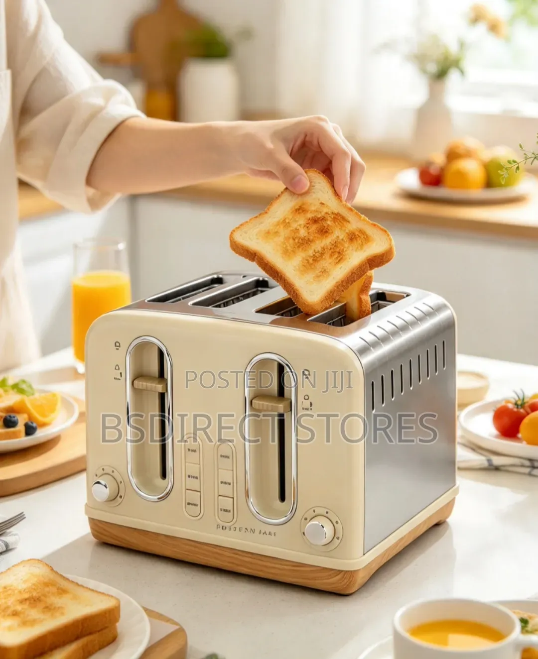 George Home CREAM Stainless Steel 4 Slice Deep Slots Toaster