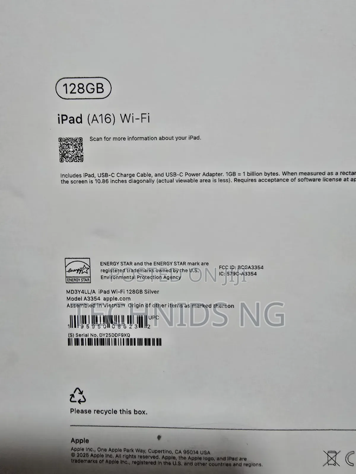 New Apple iPad (2025) 128 GB Silver