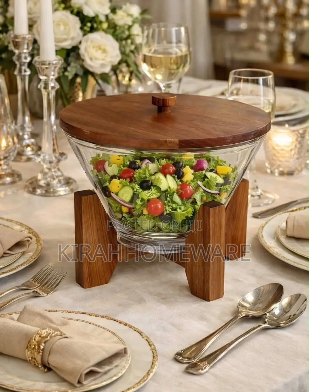 Salad Bowl With Wooden Stand