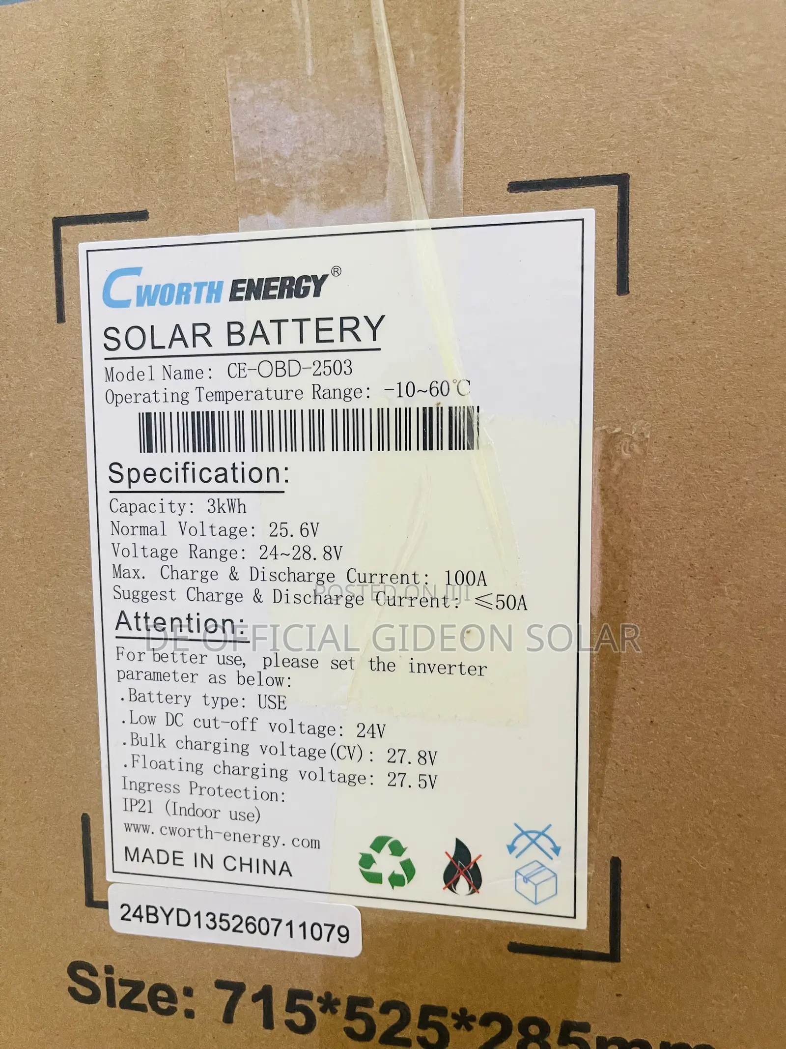 CWORTH ENERGY 3kwh 24volts Lithium Ion Battery