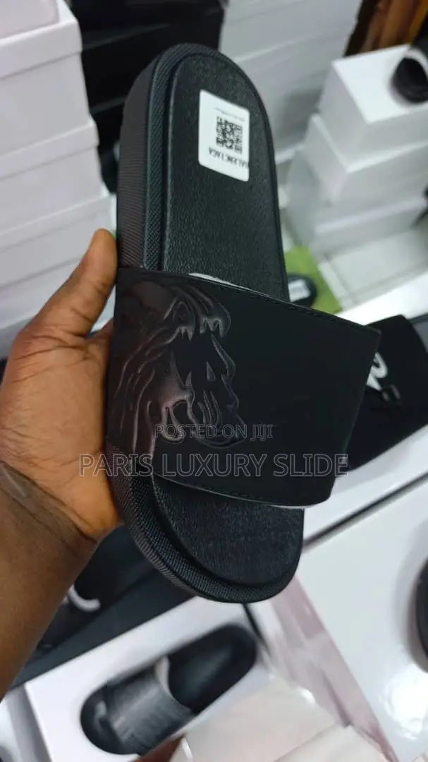 CZ Luxury Designer Slides Black Classy Palm Slippers Premium Quality