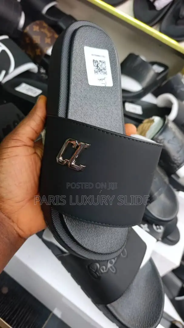 CZ Luxury Designer Slides Black Classy Palm Slippers Premium Quality