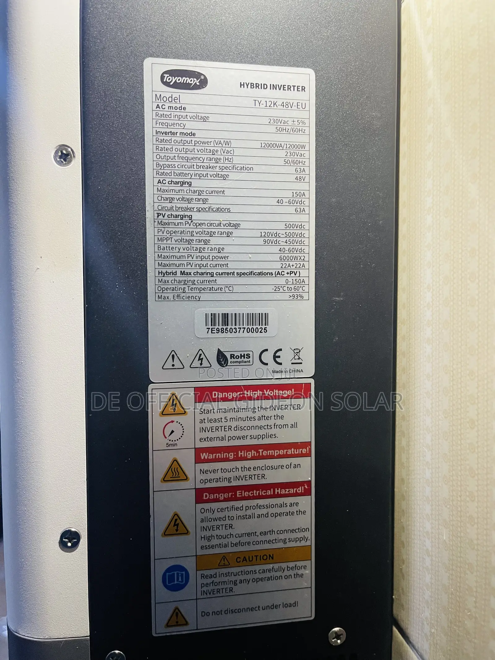 Toyomax 12kva Hybrid Inverter 48v