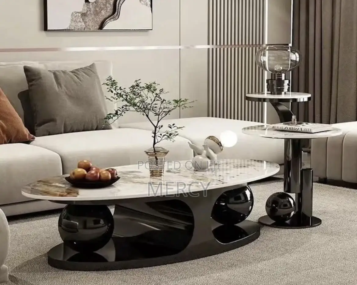 Center Table With Marble Top and Side Stool