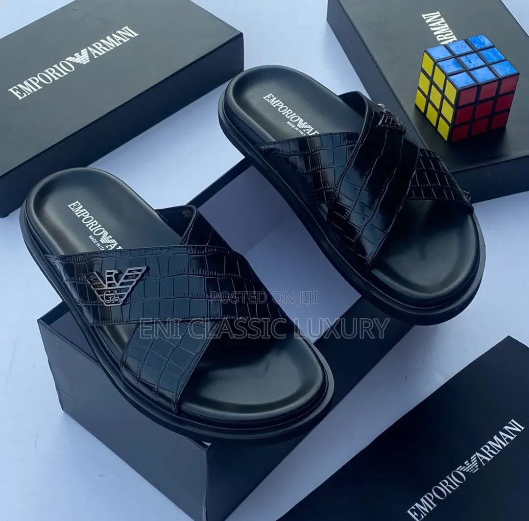 Emporio Armani Luxury Men's Slippers Best Quality Well Branded Package