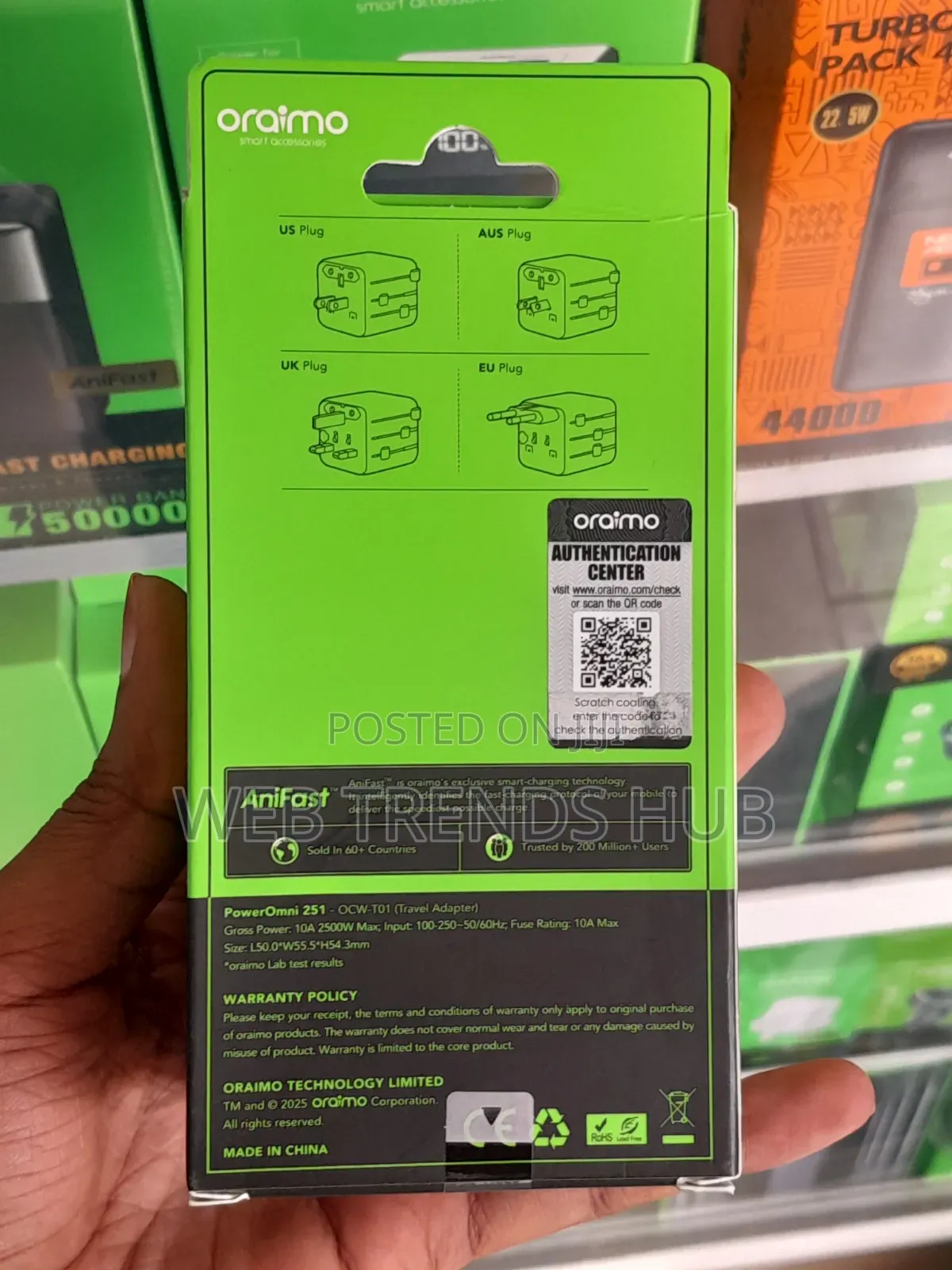 Brand New Oraimo PowerOmni 251 Universal Travel Adapter (OCW-T01)