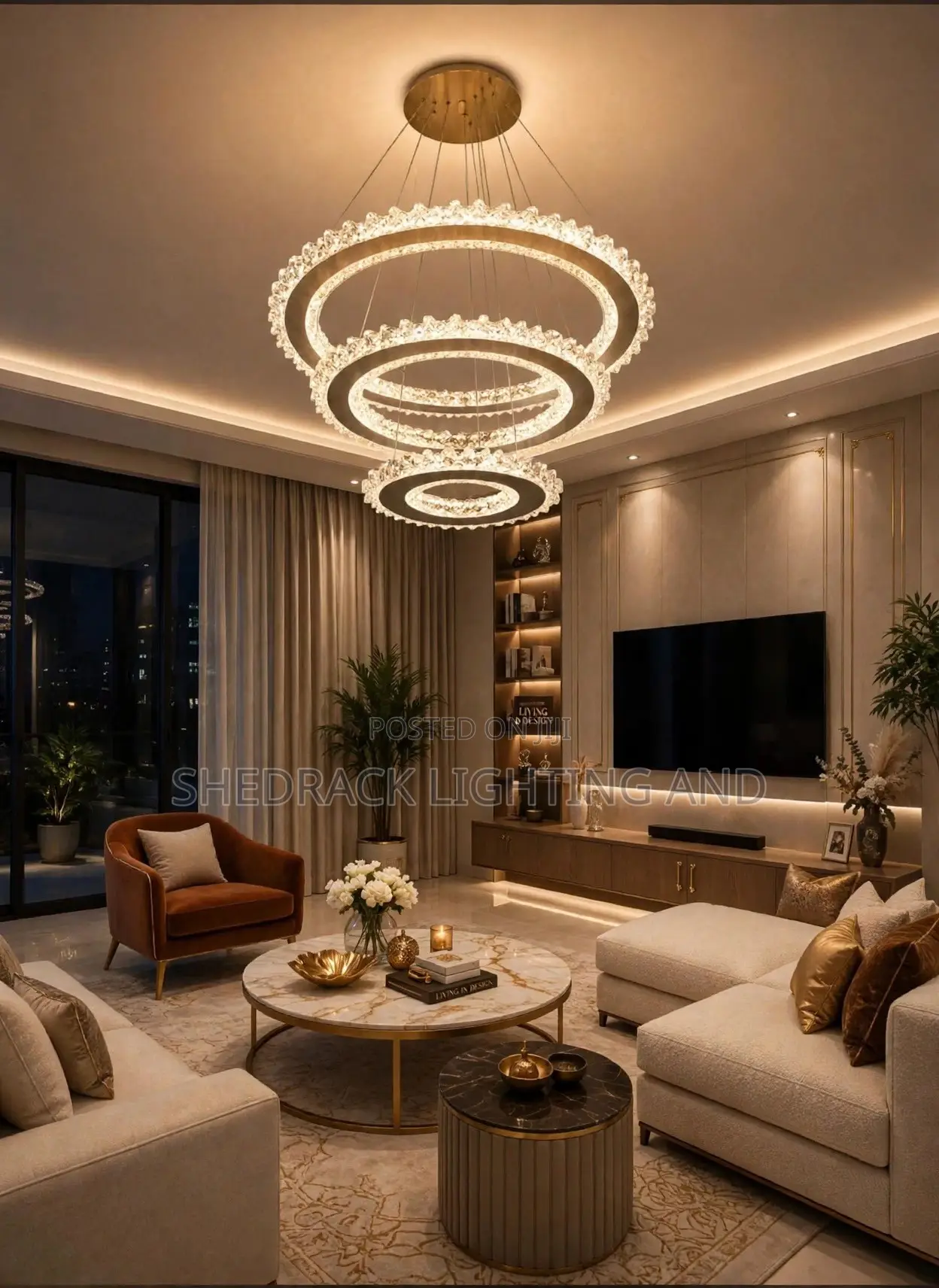 3-Ring Crystal Chandelier - For Big Parlour