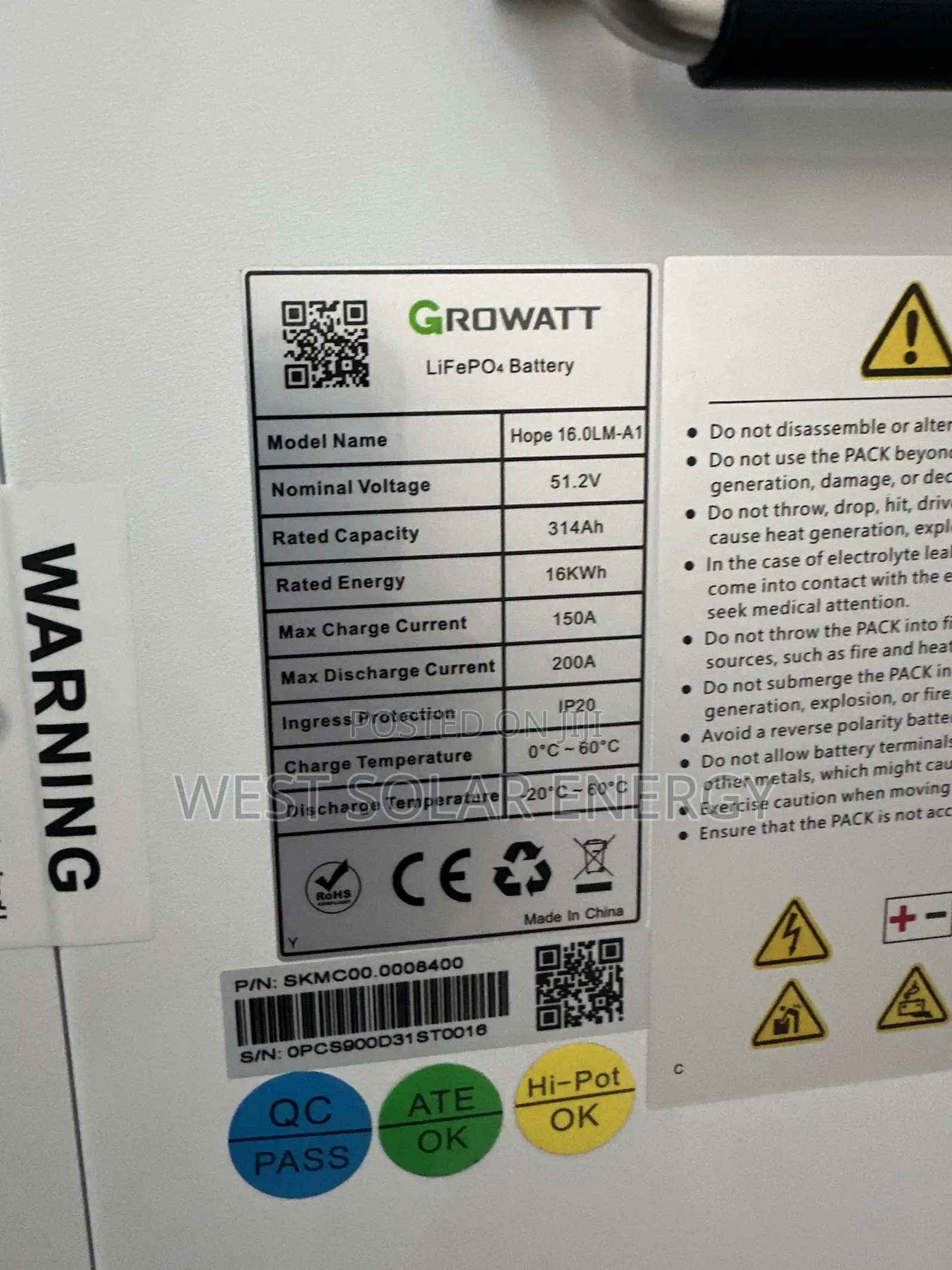16Kwh 51.2V Growatt Lithium Ion Battery