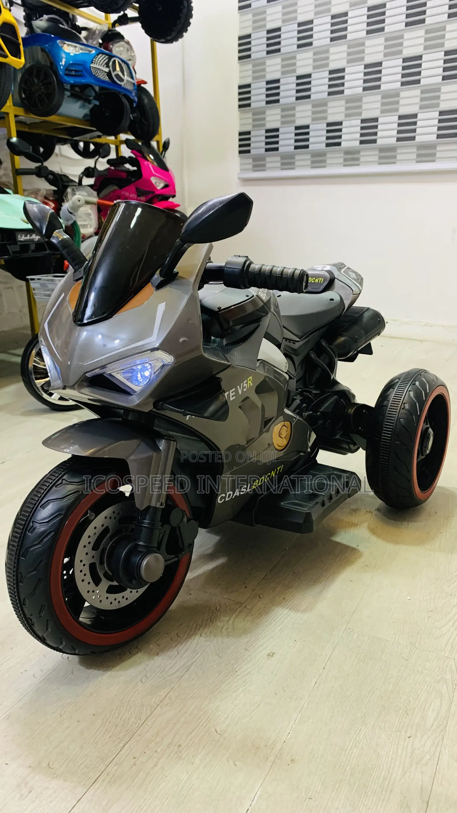 Grey Powerbike for Kids Age 2-8 With Bluetooth Speaker and Remote