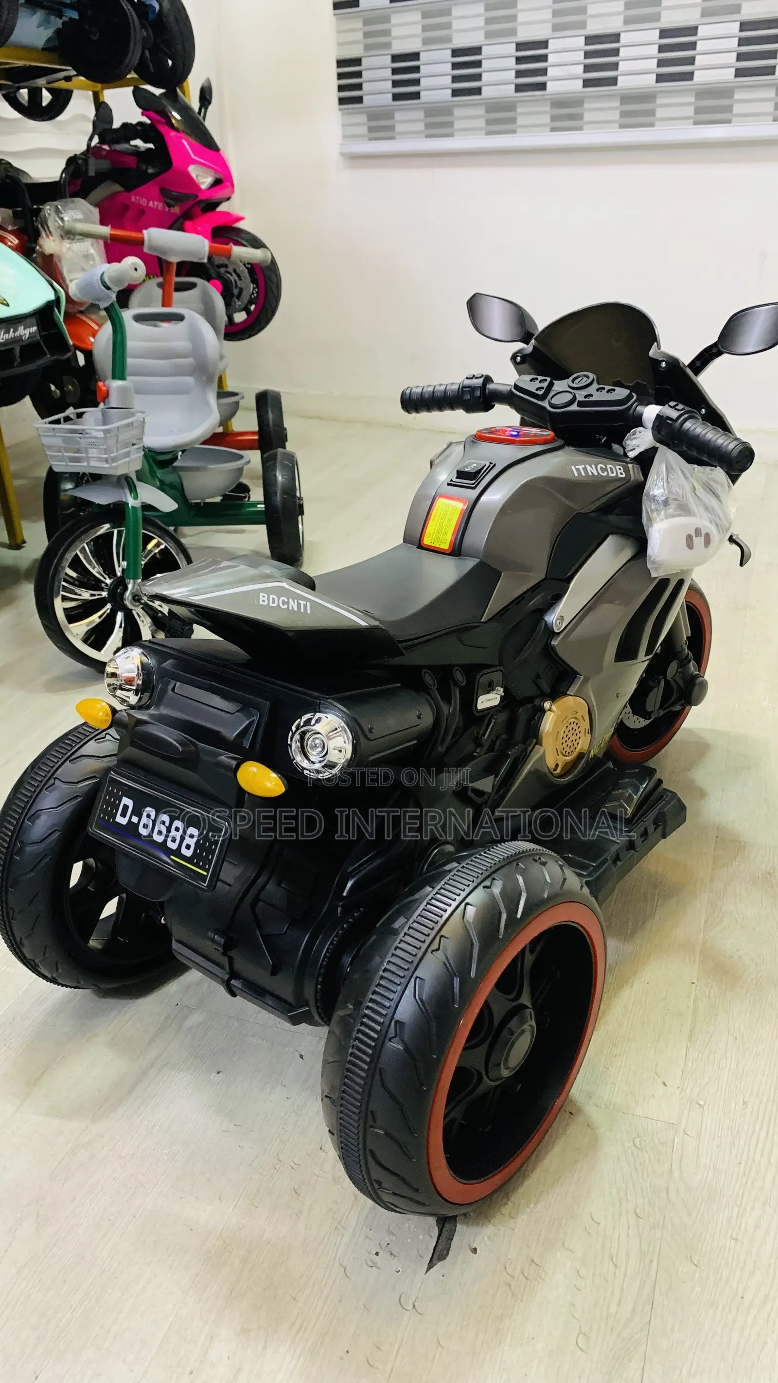 Grey Powerbike for Kids Age 2-8 With Bluetooth Speaker and Remote