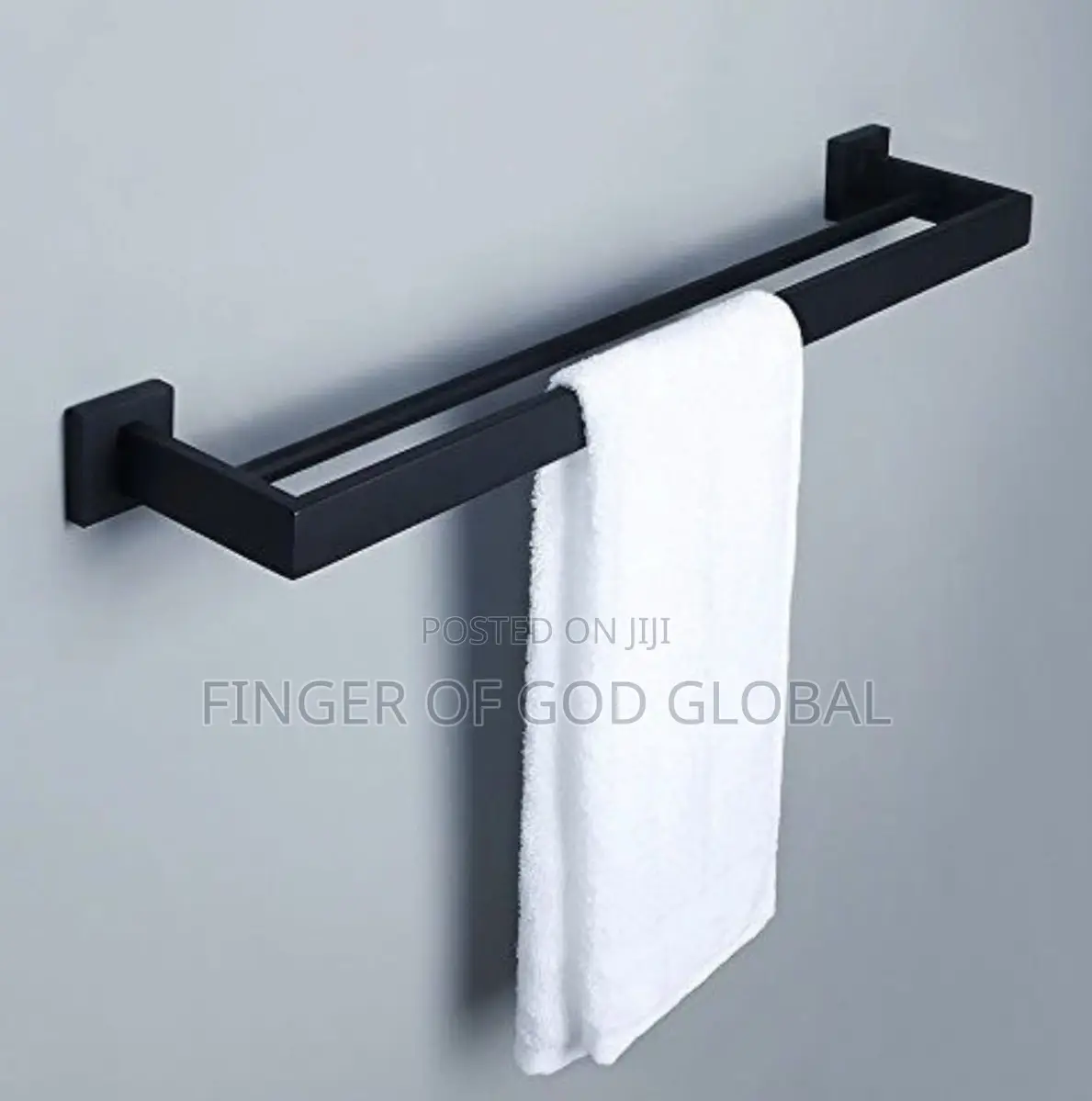 Black Wall-Mounted Bathroom Towel Rack With Shelf