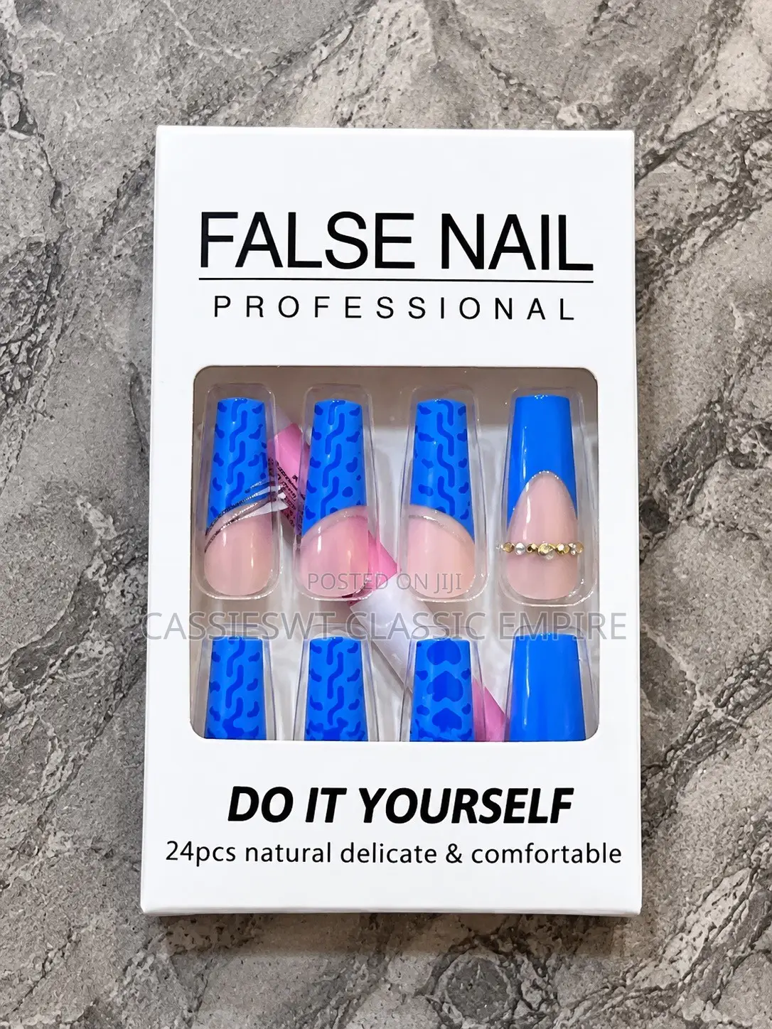 Blue Press-on False Nails – 24 Pieces DIY Artificial Nails