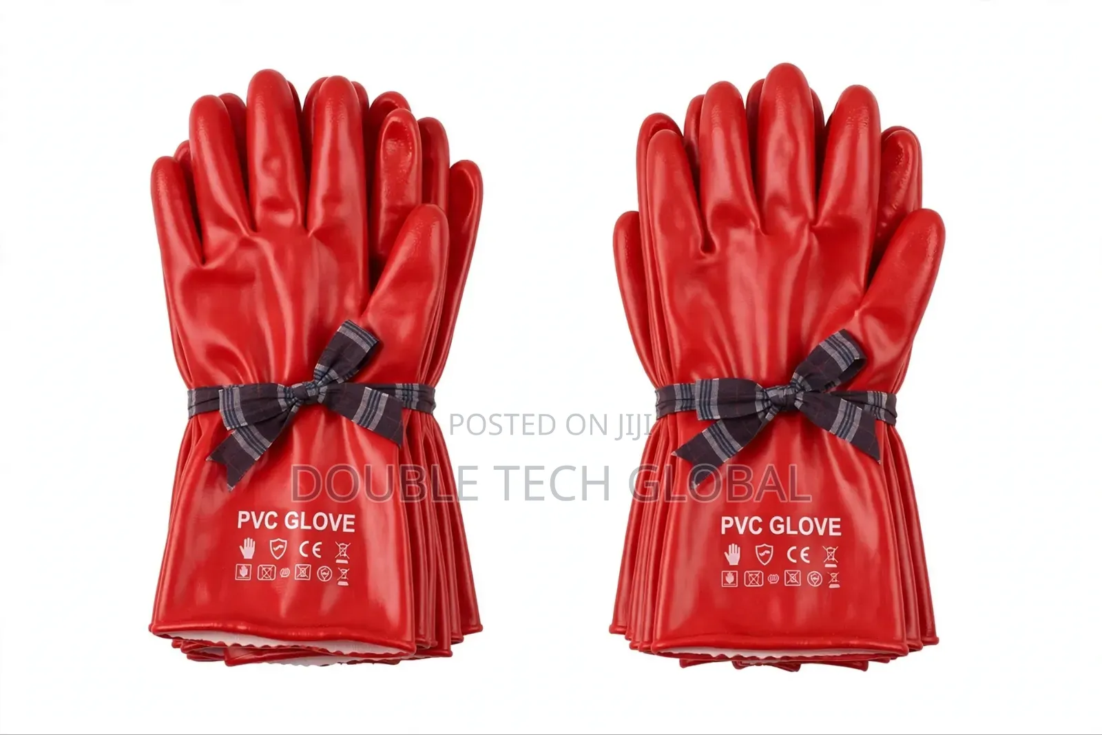 Red PVC Safety Hand Gloves - Industrial Chemical Resistant -