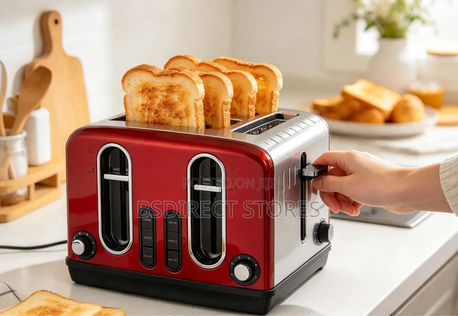 George Home RED Stainless Steel 4 Slice Deep Slots Toaster