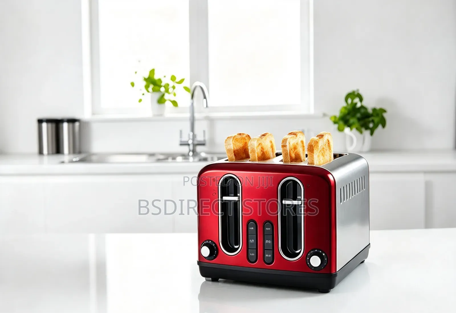 George Home RED Stainless Steel 4 Slice Deep Slots Toaster