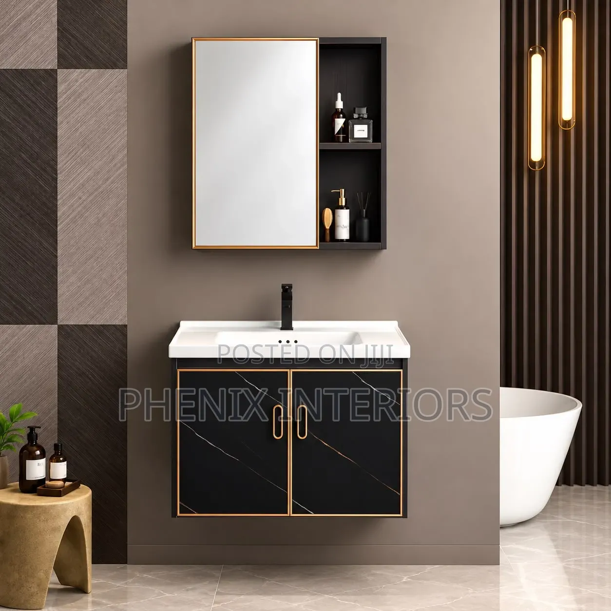 Bathroom Cabinet With Basin and Shelf Mirror