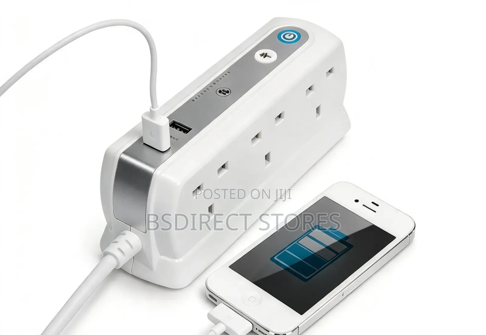 Masterplug WHITE Six Socket Extension Lead With USB - 1m