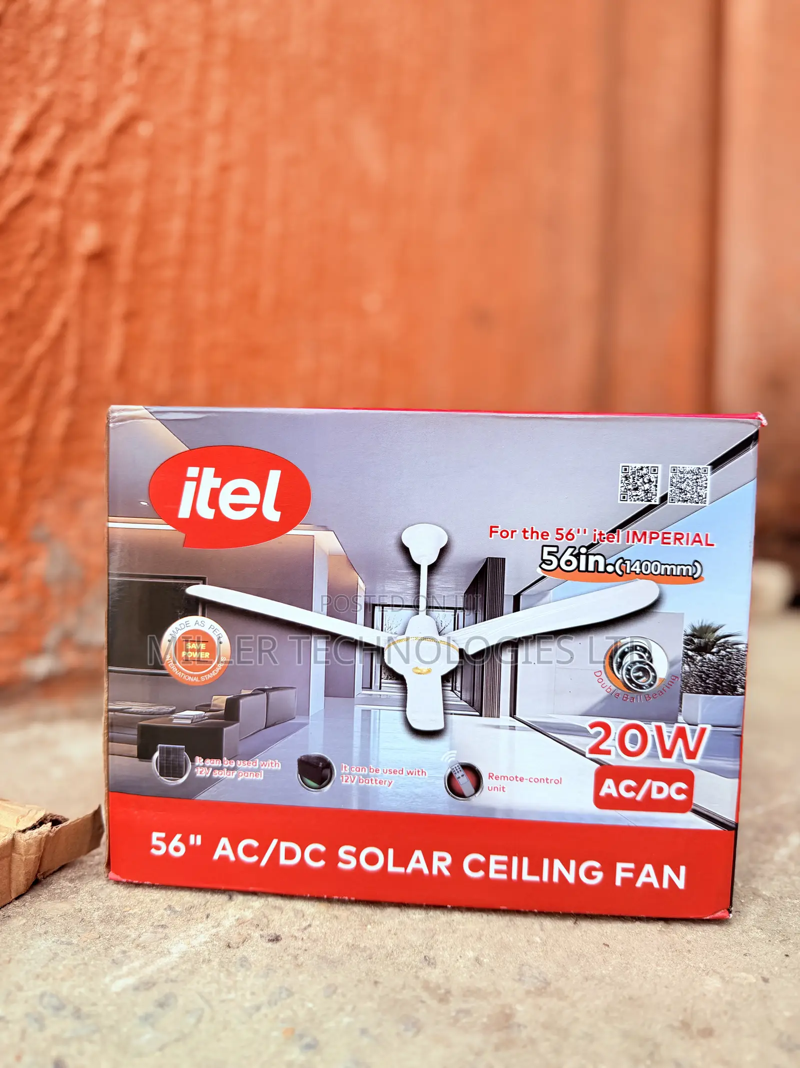 Itel 56" AC/DC Electric Ceiling Fan – 20W Solar Compatible
