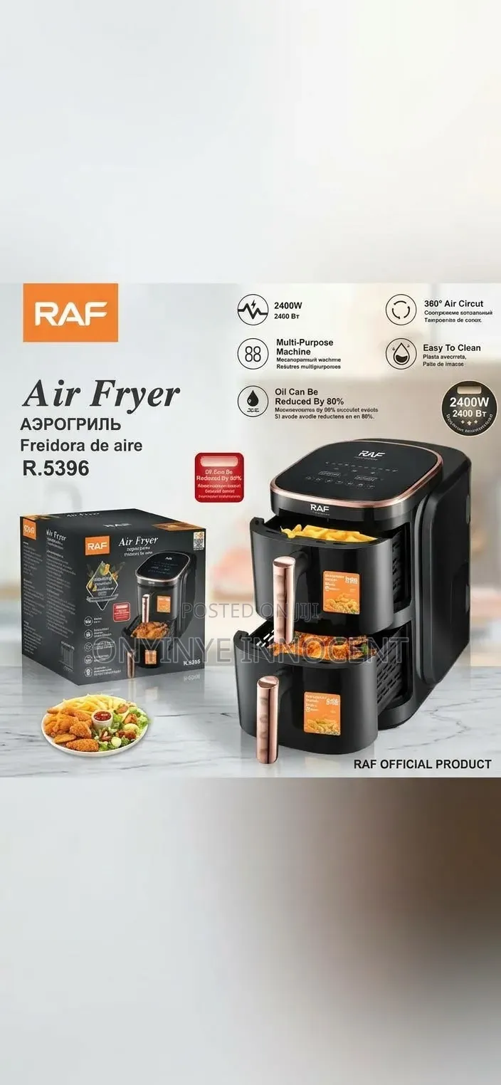 RAF 2400W Dual Drawer Air Fryer R.5396 - Double Basket Oil-Free Fryer