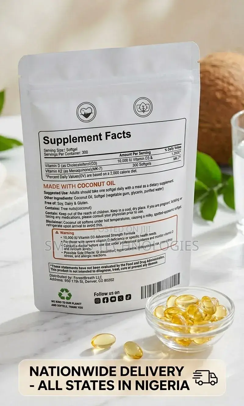 Vitamin D3 & K2 Supplement (10,000 IU/200 McG) - 300 Softgels