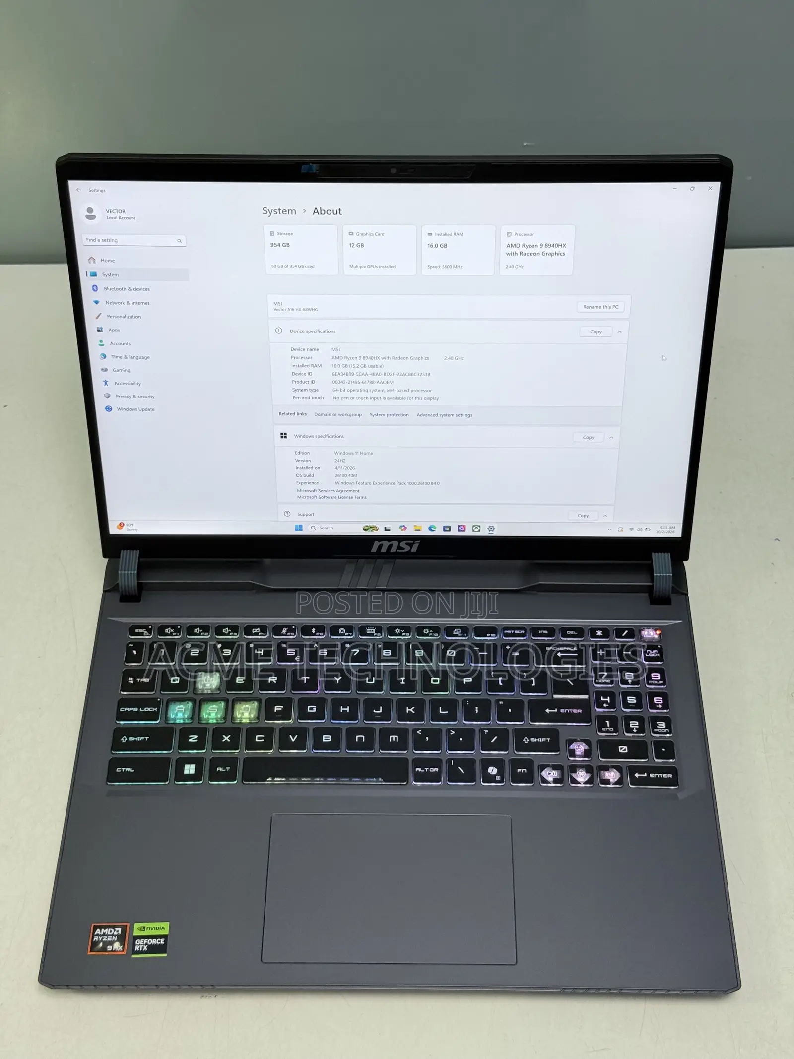 Laptop MSI 16GB AMD Ryzen 9 SSD 1T