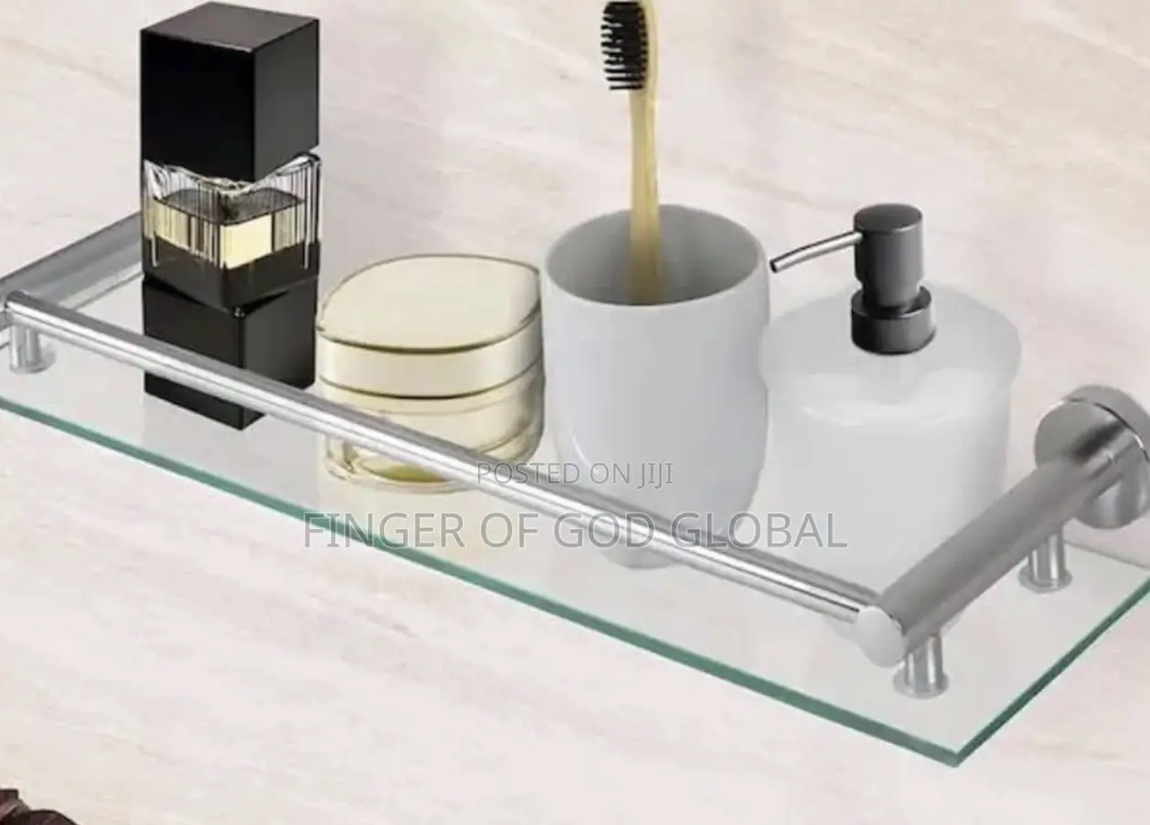 Glass Bathroom Shelf With Stainless Steel Rail