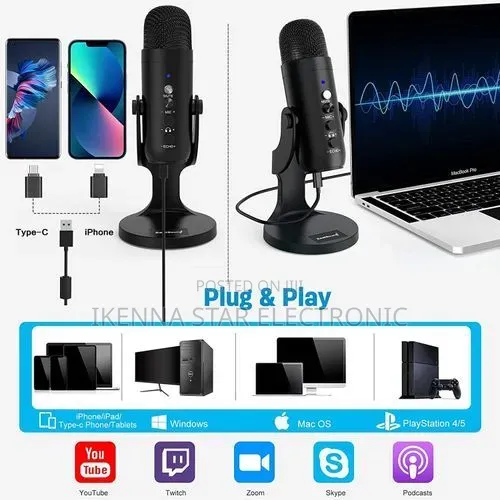 Podcast Microphone Audio Video Recording Laptop USB Mic +Type C