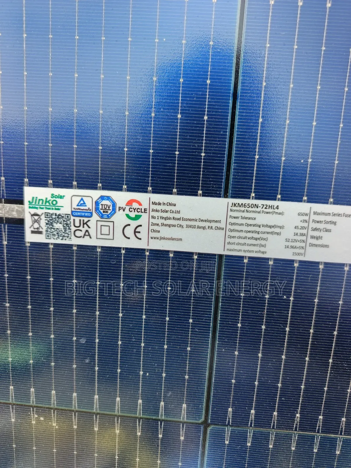 650watts Jinko Solar Panel 144cells