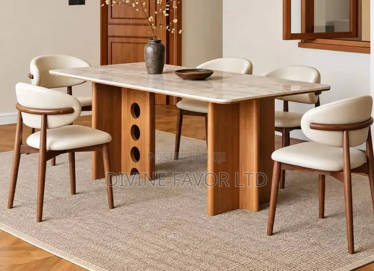 6-Seater Scandinavian Wooden Marble Dining Set